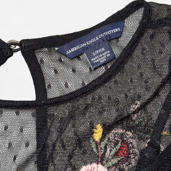 American Eagle Black Mesh Floral Mini Dress (Size SMALL) - Picture 4 of 8